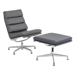 1990s Eames Soft Pad Armless Lounge Chair and Ottoman with New Grey Upholstery