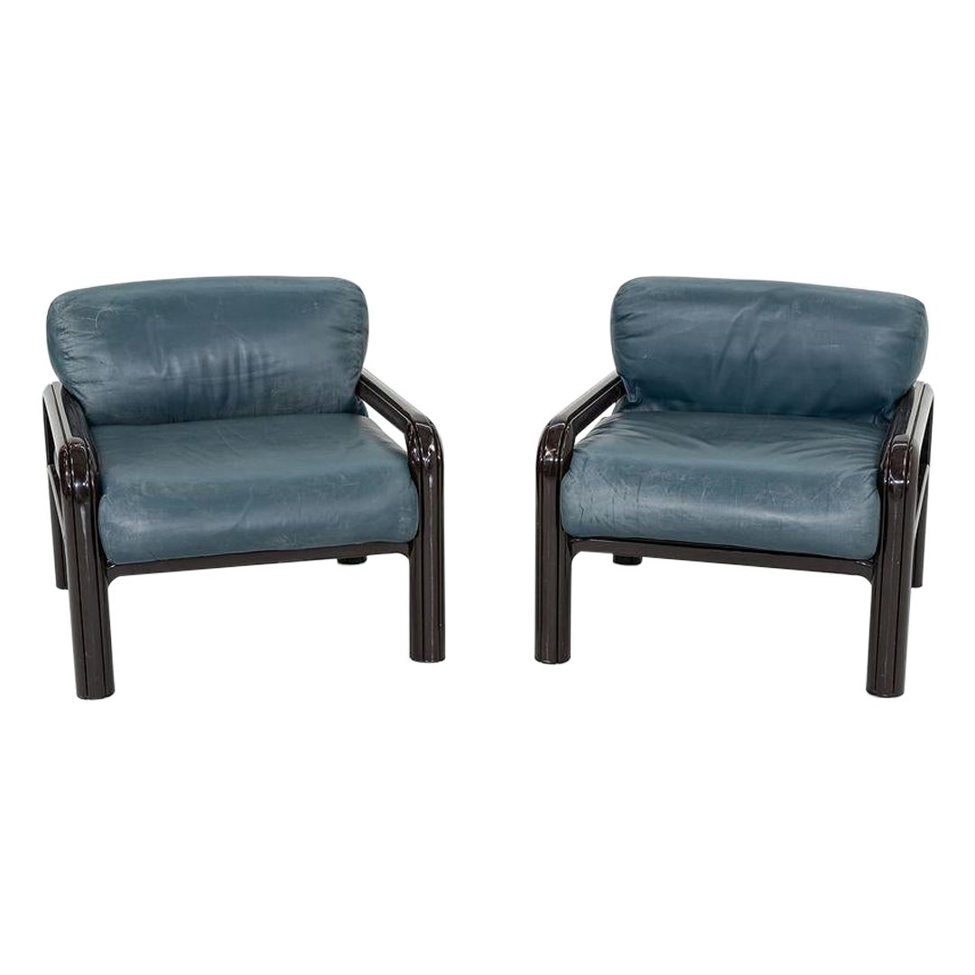 Fauteuil de salon Gae Aulenti pour Knoll des années 1990 en cuir bleu 8x disponibles