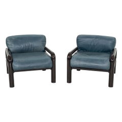 1990s Gae Aulenti for Knoll Lounge Chair in Blue Leather 8x Available