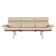 1990s ES 108 3-Seat Sofa by Ray and Charles Eames in Teak w/ Tan Leather