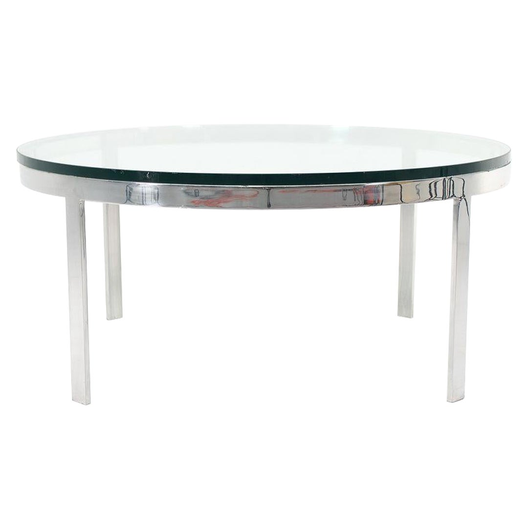 1990s Nicos Zographos Coffee Table in Polished Steel and Glass