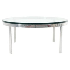 1990s Nicos Zographos Coffee Table in Polished Steel and Glass