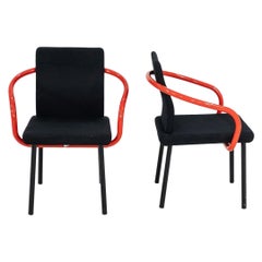 Chaises de salle à manger mandarines des années 1990 Ettore Sottsass pour Knoll en orange avec tapisserie