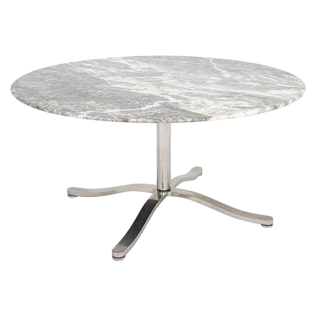 1990 Nicos Zographos Mesa de comedor Alfa de mármol gris y acero inoxidable con tablero