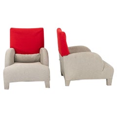 1990er Paar Oriente Lounge Chairs von Antonio Citterio aus grauem und rotem Stoff