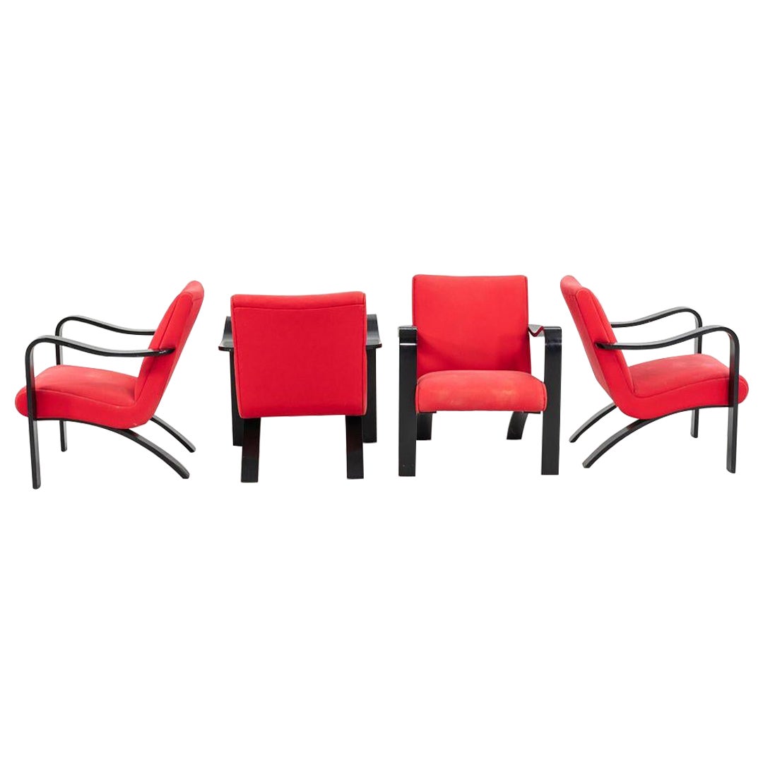 1990s Thonet Bentwood Lounge Chairs in Ebony Wood with Red Fabric