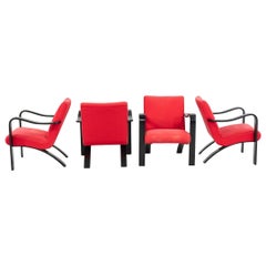 1990s Thonet Bentwood Lounge Chairs in Ebony Wood with Red Fabric