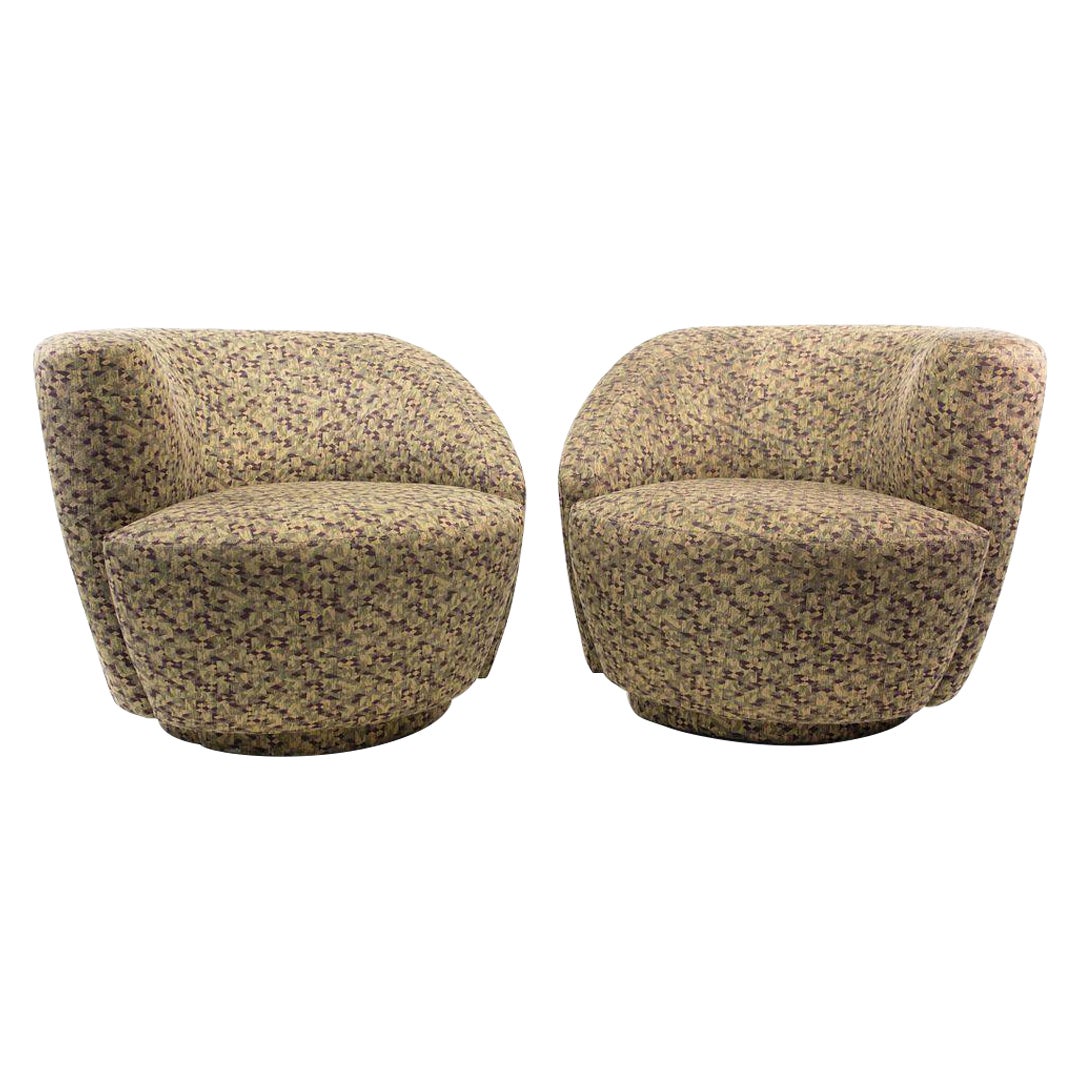 1990s Pair of Swivel Chairs in Patterned Fabric