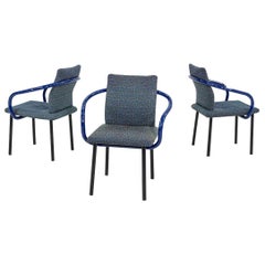 1993 Chaises de salle à manger Mandarin d'Ettore Sottsass en bleu avec tapisserie en tissu bleu