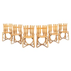 1990s Set of Six Frank Gehry for Knoll Hat Trick Dining Side Chairs in Maple