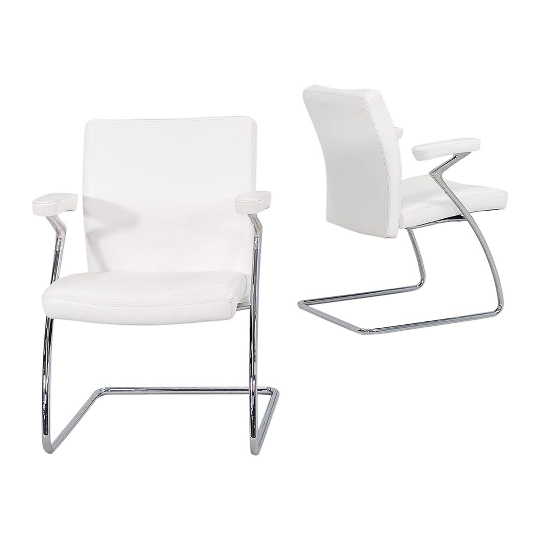 2000 Walter Knoll Art Collection Dining Arm Chair in Chromed Steel and Leather