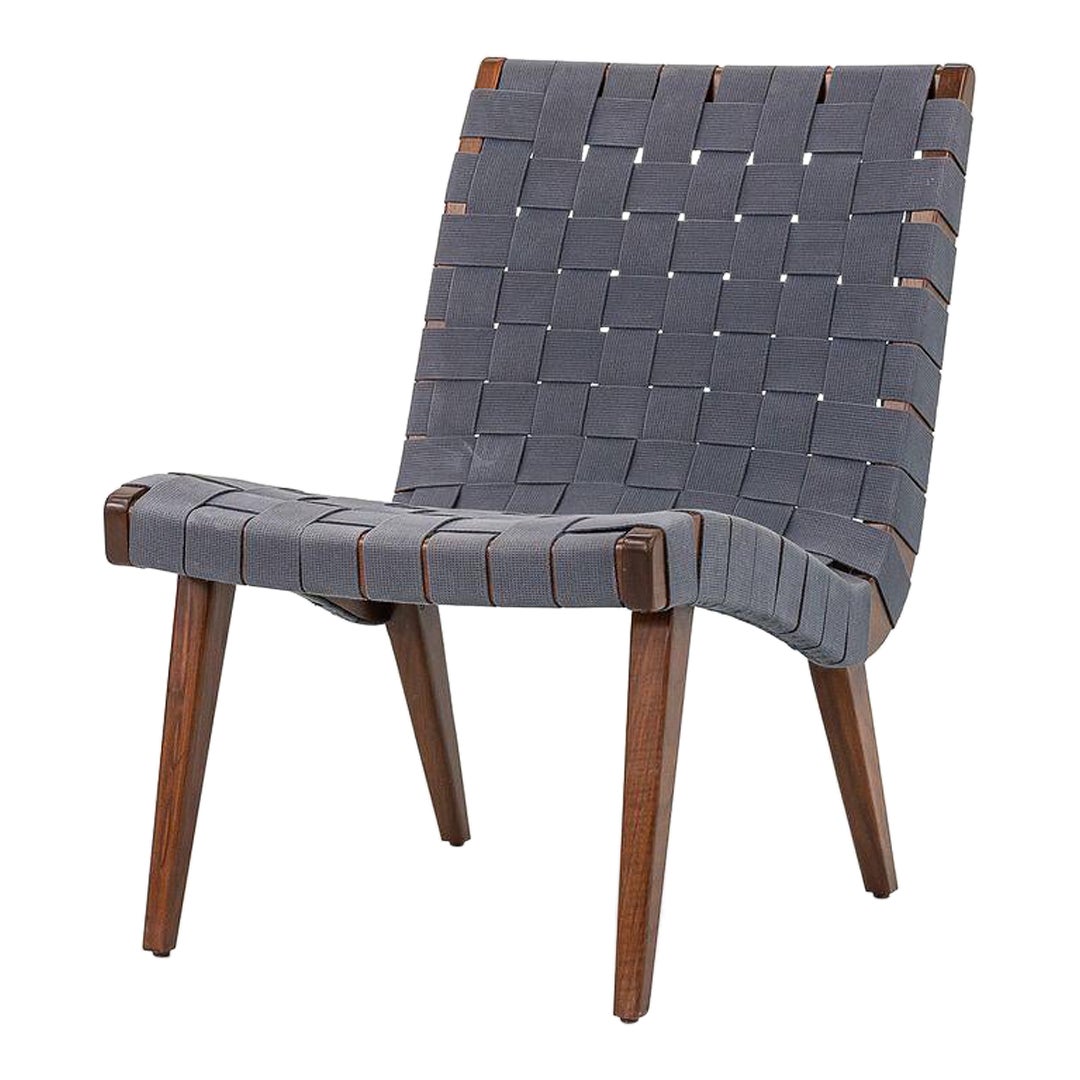 2000s Jens Risom Armless Slipper Lounge Chair in Walnut w/ Blue Gray Webbing