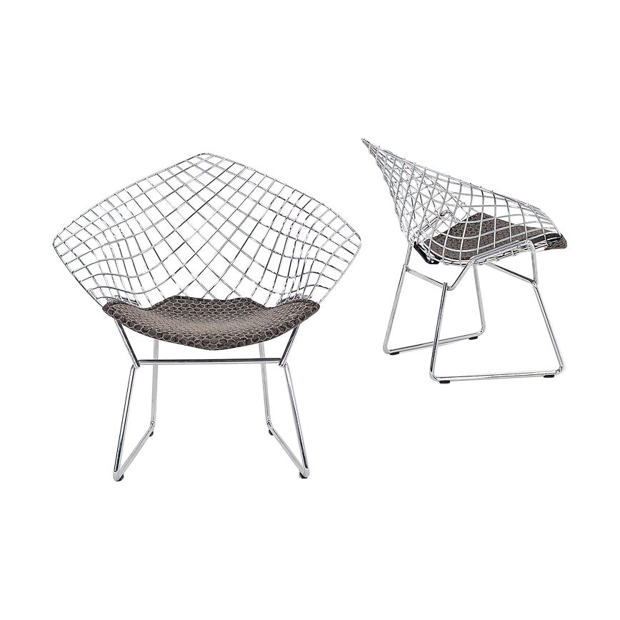 2000s Pair of Harry Bertoia Diamond Child Size Lounge Chairs w/ Seat Pads