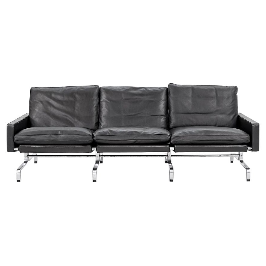 2002 Poul Kjaerholm für Fritz Hansen PK31 Dreisitzer-Sofa aus schwarzem Leder