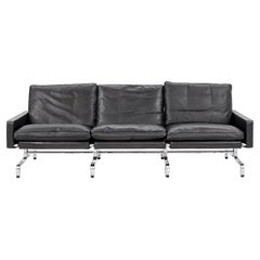 2002 Poul Kjaerholm for Fritz Hansen PK31 Three Seat Sofa in Black Leather