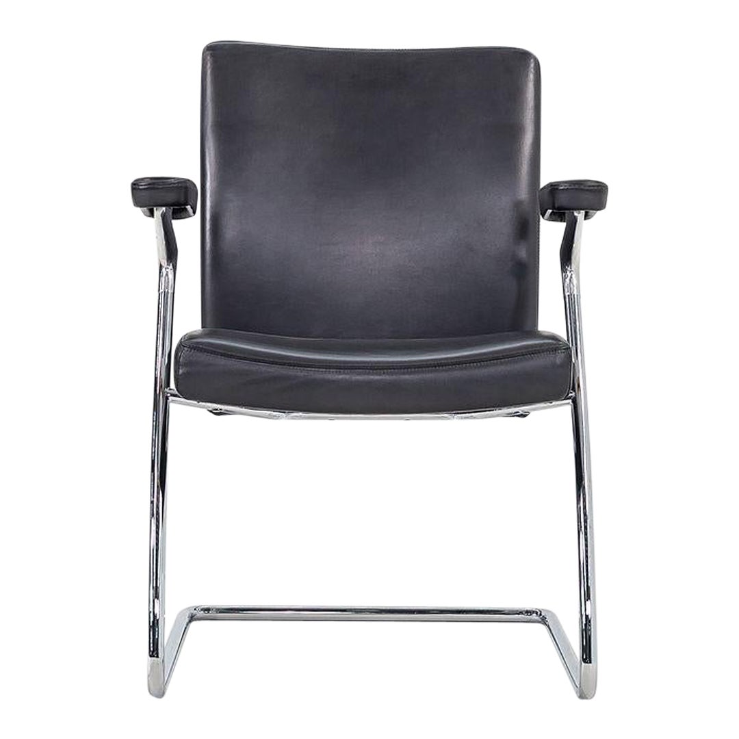 2003 Walter Knoll Art Collection Arm Dining Side Chairs in Steel & Grey Leather