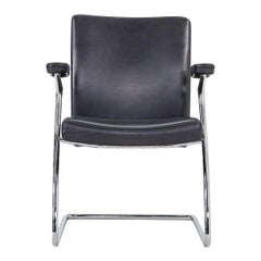 2003 Walter Knoll Art Collection Arm Dining Side Chairs in Steel & Grey Leather