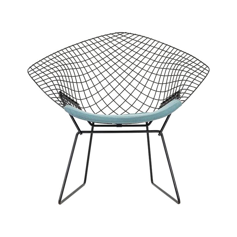 2005 Harry Bertoia for Knoll Diamond Lounge Chairs in w/ Blue Seat Pads