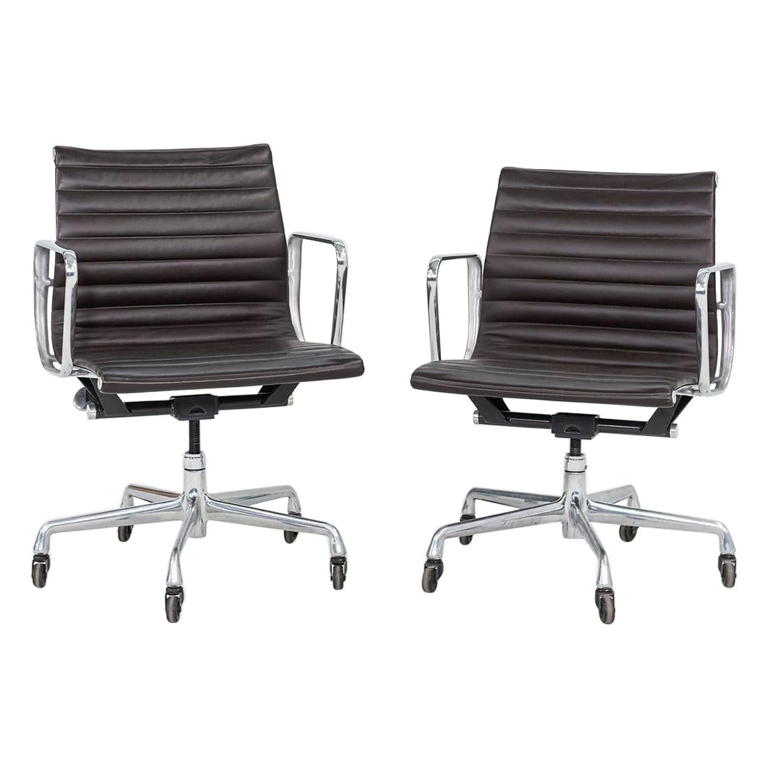 2007 Herman Milles Eames Aluminum Group Management Desk Chair in Brown Leather For Sale