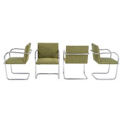 2007 Mies van der Rohe Tubular Brno Dining Chairs in Olive Green Fabric