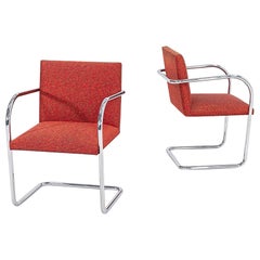 2007 Mies van der Rohe for Knoll Tubular Brno Dining Chairs in Patterned Fabric