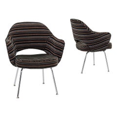 2009 Eero Saarinen for Knoll Executive Dining Arm Chairs in Striped Fabric