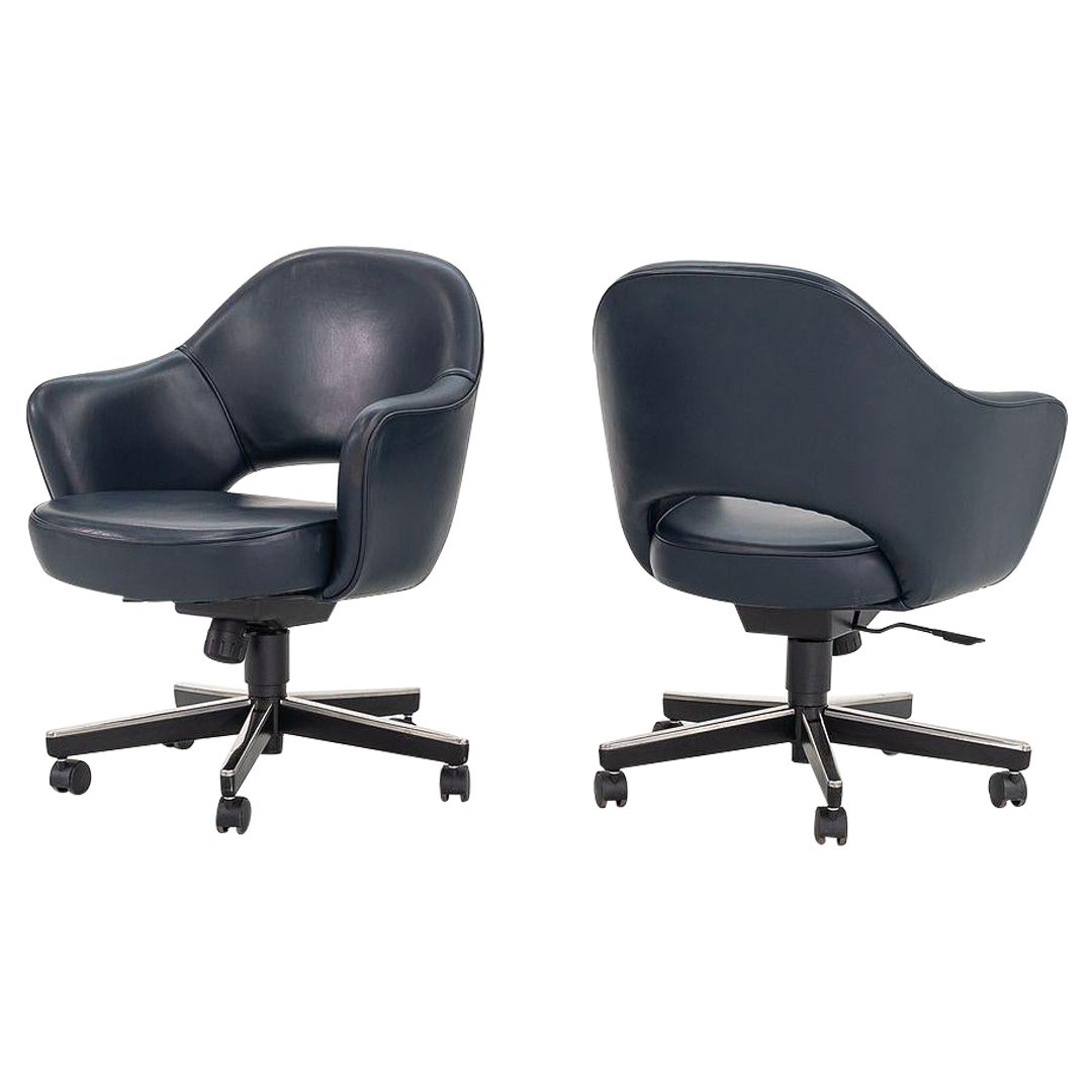 2010s Eero Saarinen for Knoll Executive Desk Chairs w Blue Leather 7x Available