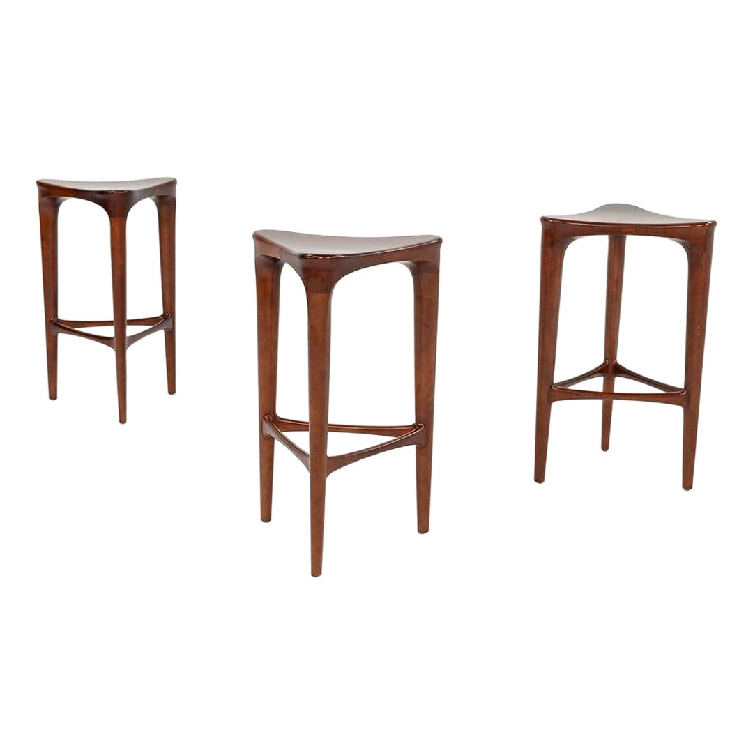 2010s Geiger 2 BY 3 Solid Cherry Sculptural Bar Height Stools by Ai3 Design For Sale