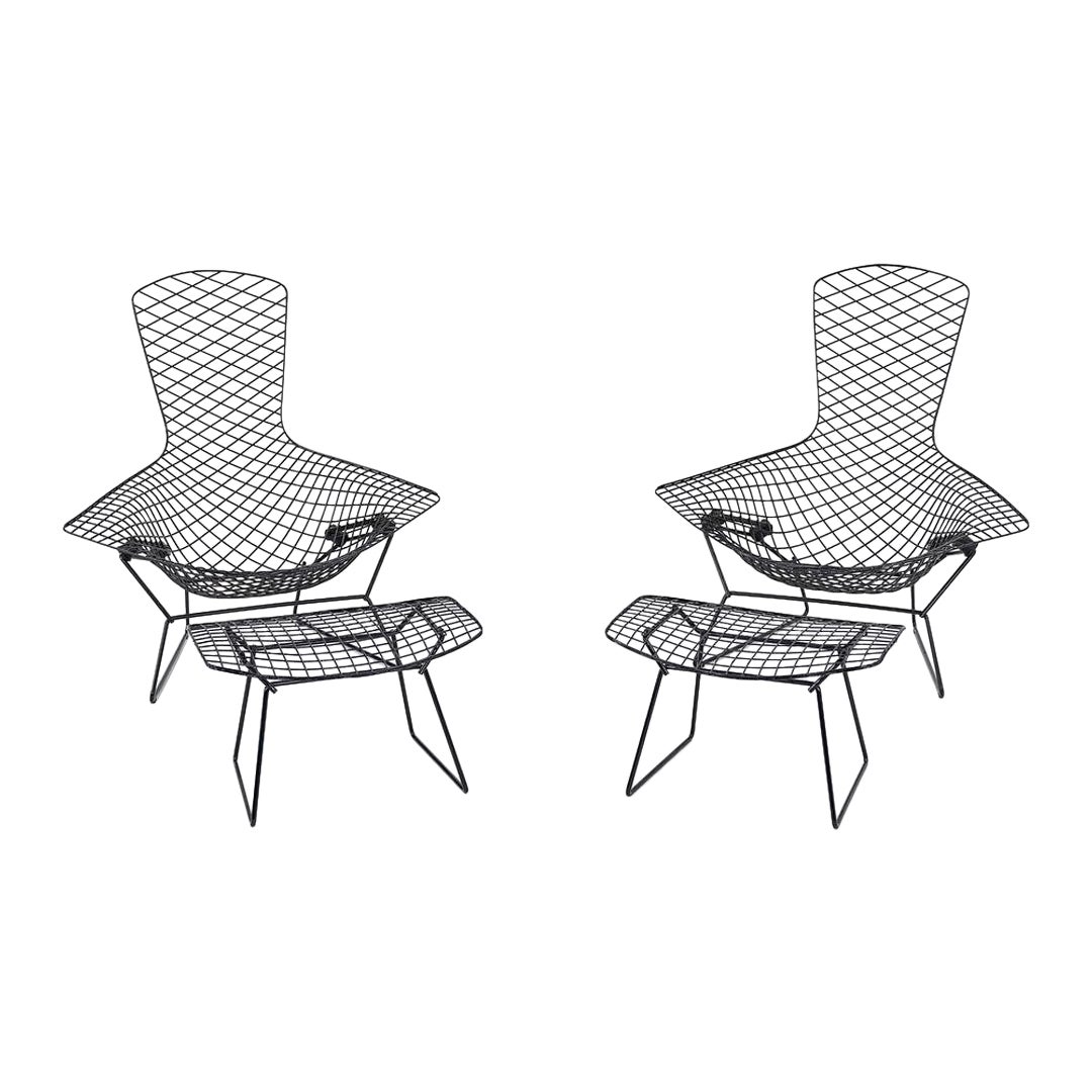 2010s Harry Bertoia for Knoll Bird Lounge Chair & Ottoman in Black, 2x Available