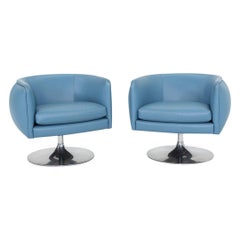 2010s Joe D'Urso for Knoll Swivel Lounge Chairs in Blue Leather Model 2165