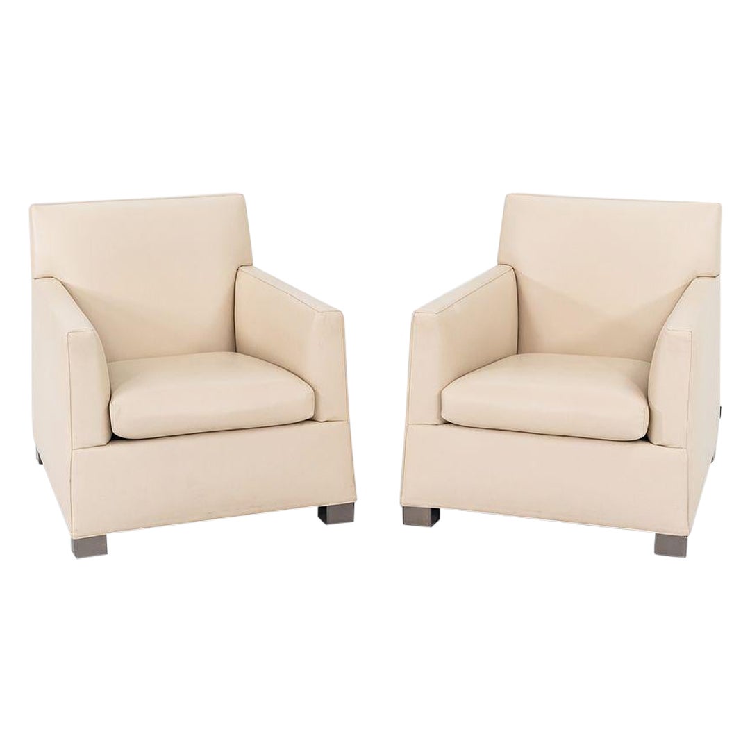 2010s Pair of Minotti Club Lounge Chairs in Ecru Leather by Rodolfo Dordoni