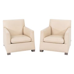 2010s Paire de chaises longues Club Minotti en cuir écru par Rodolfo Dordoni