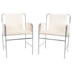 2010s Pair of Ward Bennett for Geiger Envelope Chairs in White Leather w/ Chrome