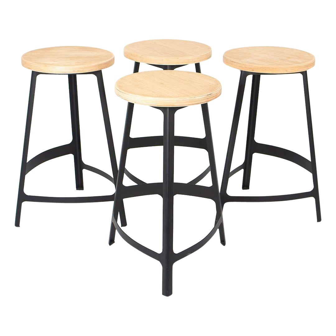 2010s Sean Dix Factory Counter Stool in Steel and Plywood 4x Available