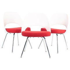 2011 Eero Saarinen Executive Side Chairs in Red Fabric w/ White Plastic Backs