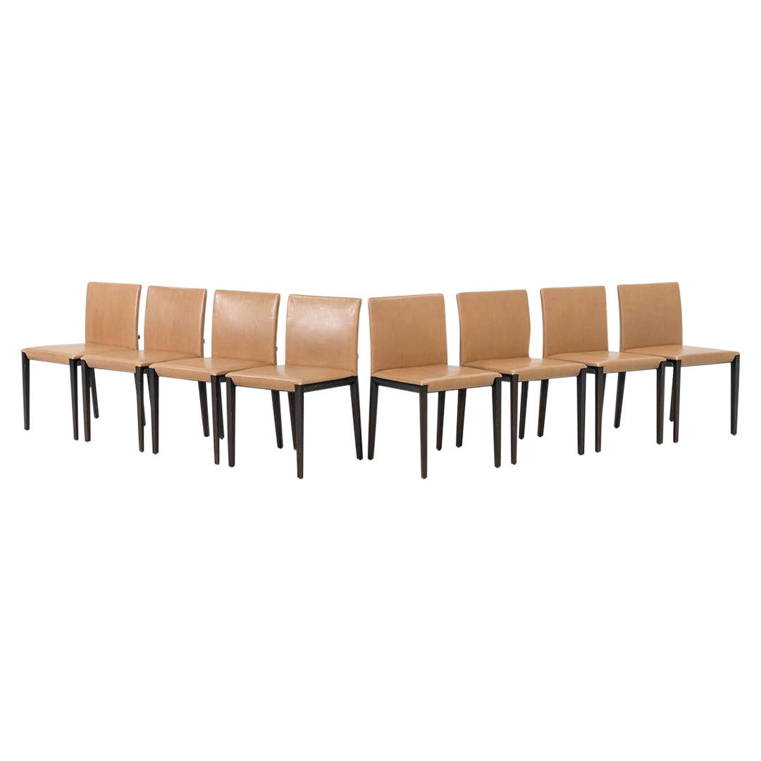 2011 Ensemble de huit chaises Andoo par EOOS en cuir camel avec pieds en bois de noyer en vente
