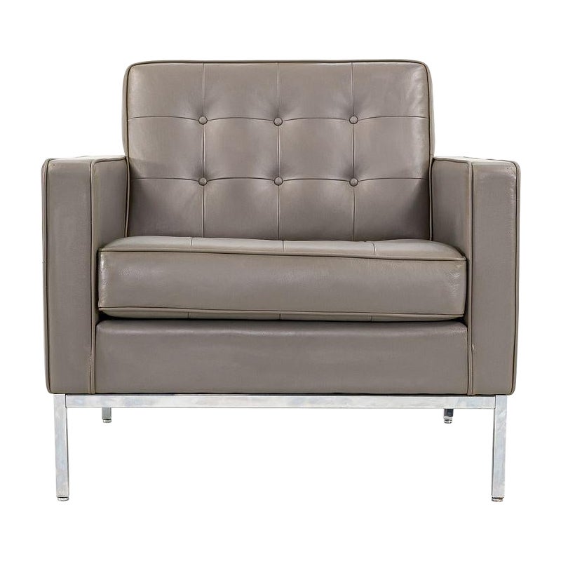 2013 Florence Knoll Lounge / Club Chair in Grey Leather with Chrome Base