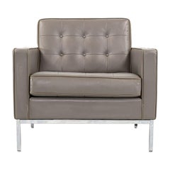 2013 Florence Knoll Lounge / Club Chair in Grey Leather with Chrome Base