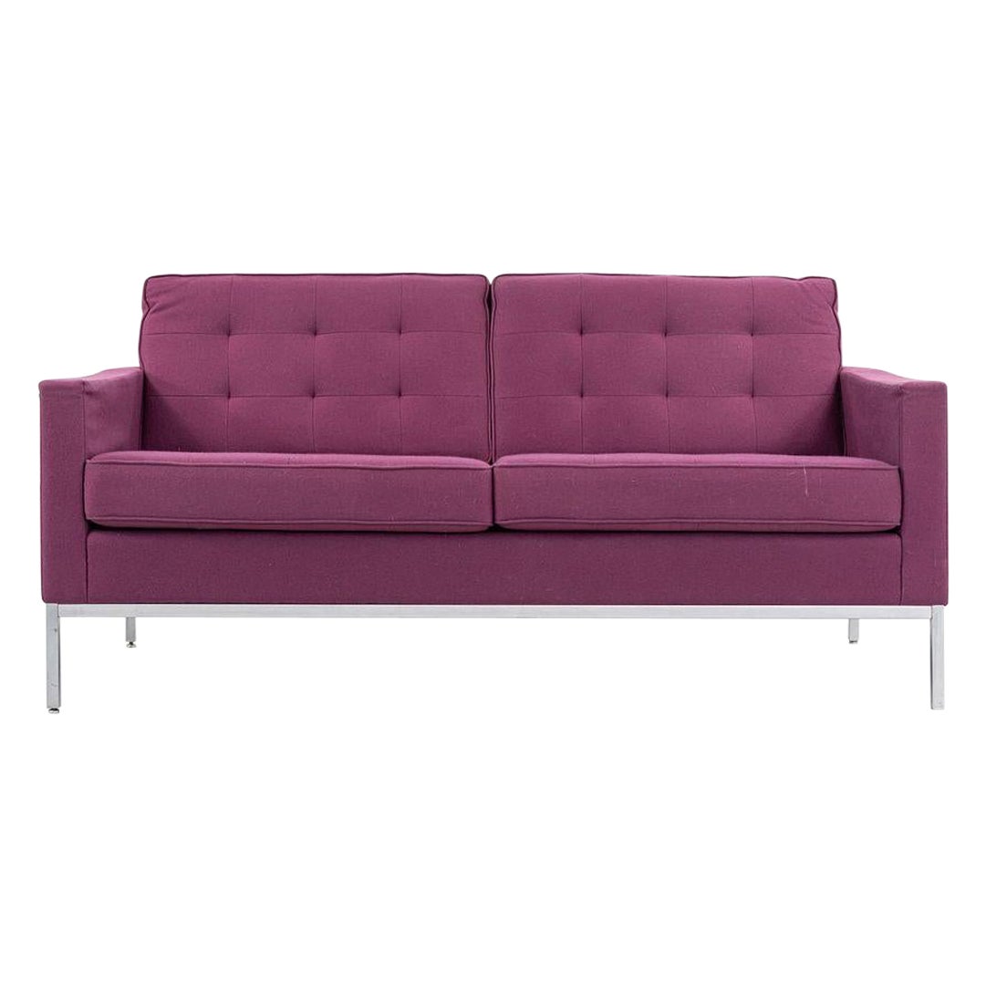 2015 Florence Knoll Two Seat Settee Loveseat Sofa in Purple Fabric, Model 1205S2 For Sale