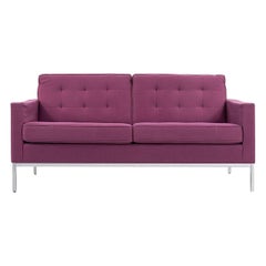 2015 Florence Knoll Two Seat Settee Loveseat Sofa in Purple Fabric, Model 1205S2