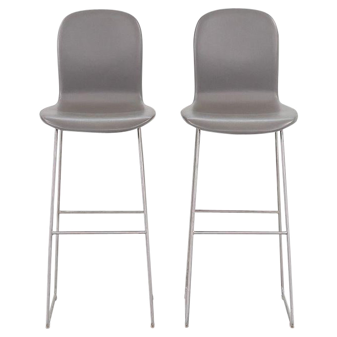 2015 Tate Bar Stools in Grey Leather by Jasper Morrison for Cappellini