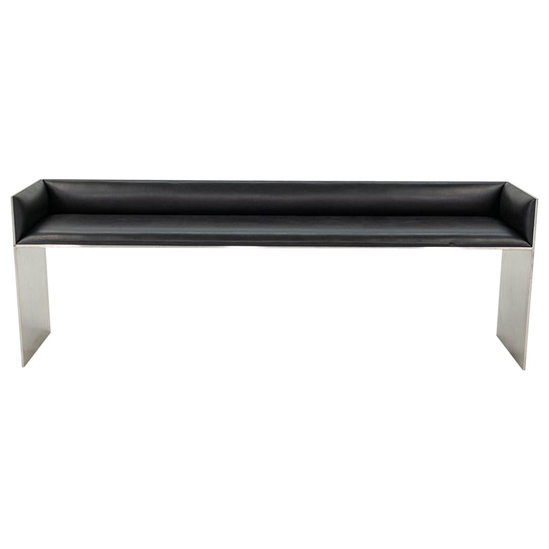 2016 Custom Brushed Stainless Steel Bench w/ Leather Upholstery, 2x Available