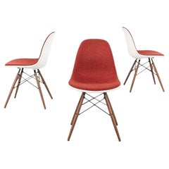 2016 Herman Miller Eames Red DSW Side Dining Chairs w/ Walnut Dowel Bases