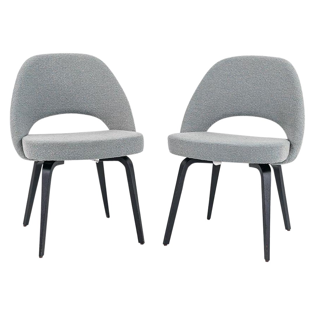 2016 Pair of Eero Saarinen for Knoll Executive Side Chairs w/ Grey Boucle Fabric