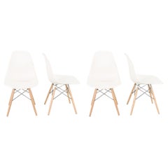 2017 Set of Four Eames Plastic DSW Dining Shell Chairs in White with Oak Bases