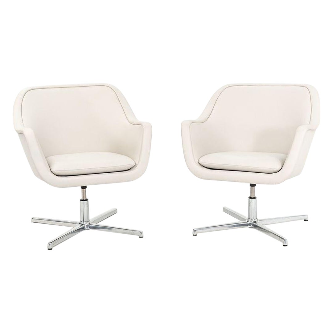 2019 Ward Bennett for Geiger Bumper Lounge Chairs in Off-White Leather