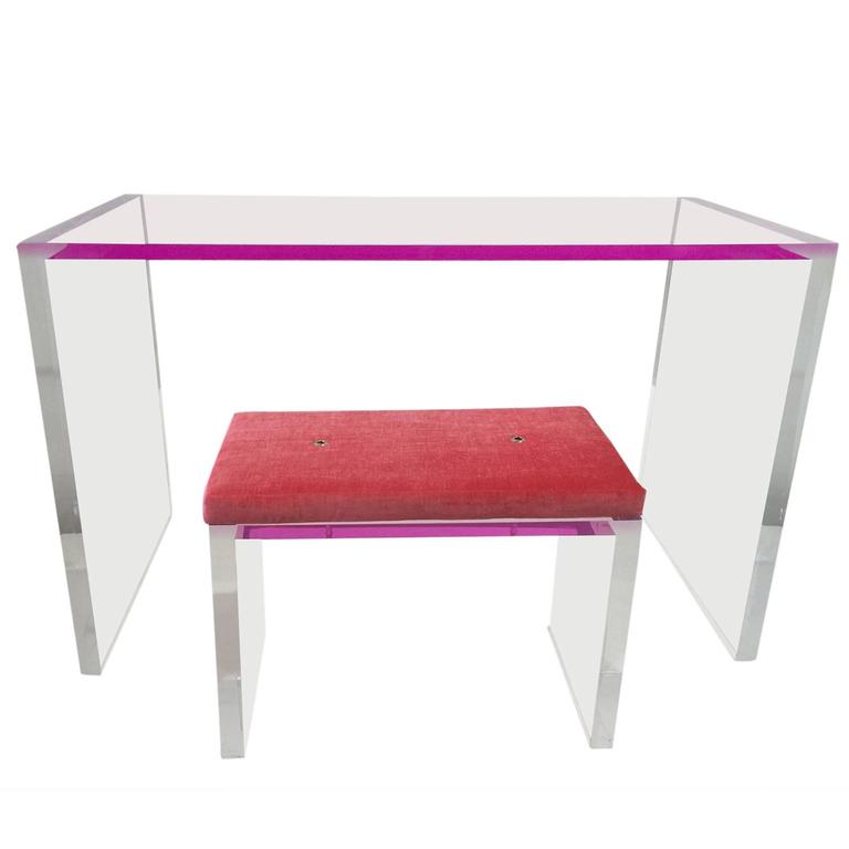 Whimsical Pink and Clear Acrylic Desk and Bench at 1stDibs pink