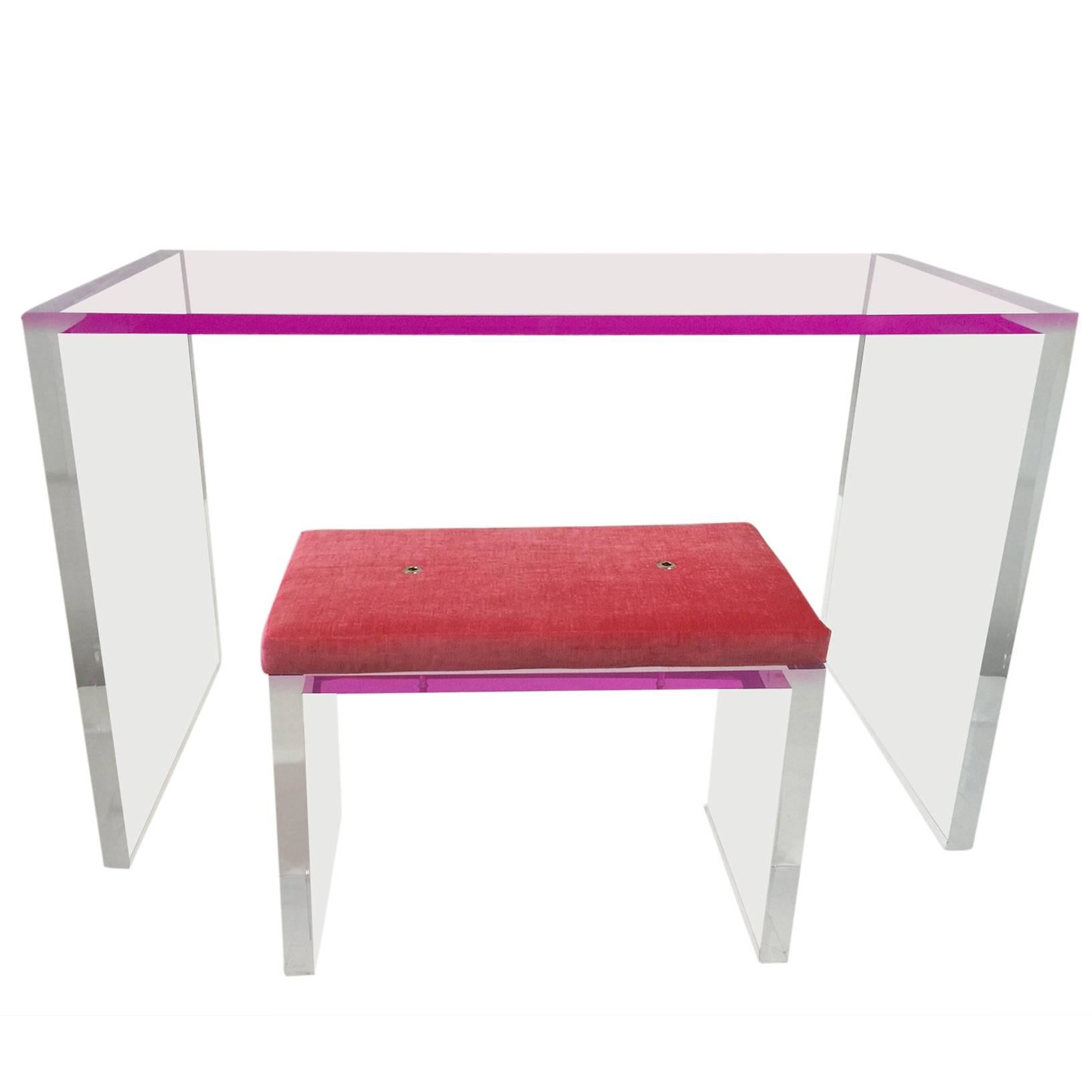 Whimsical Pink and Clear Acrylic Desk and Bench