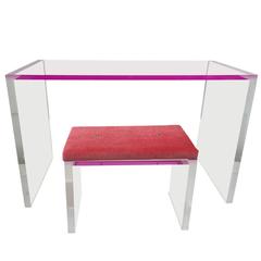 Whimsical Pink and Clear Acrylic Desk and Bench