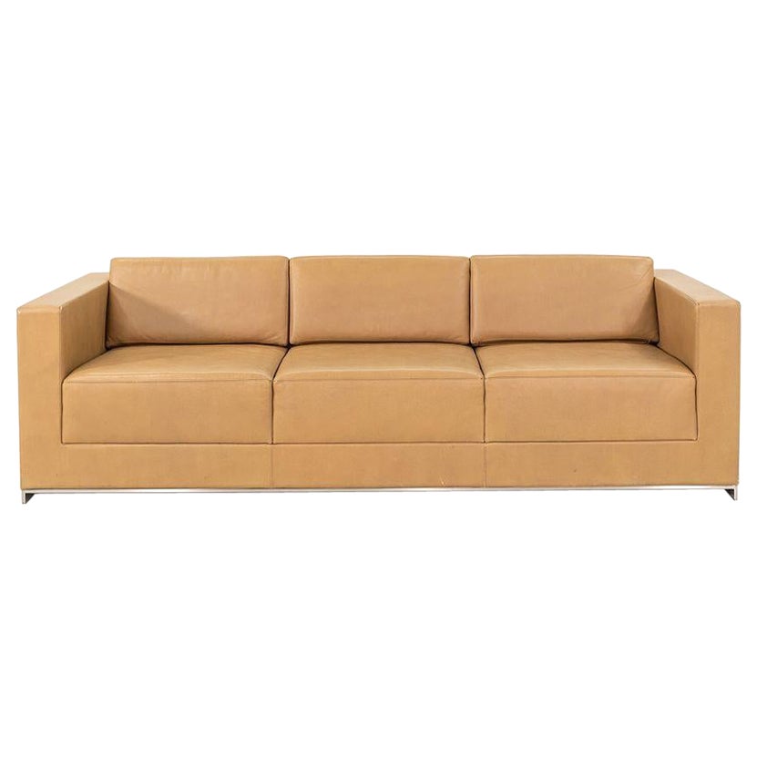 2019 Bernhardt Design B.1 3-Seat Sofa by Fabien Baron in Sand Shagreen Leather